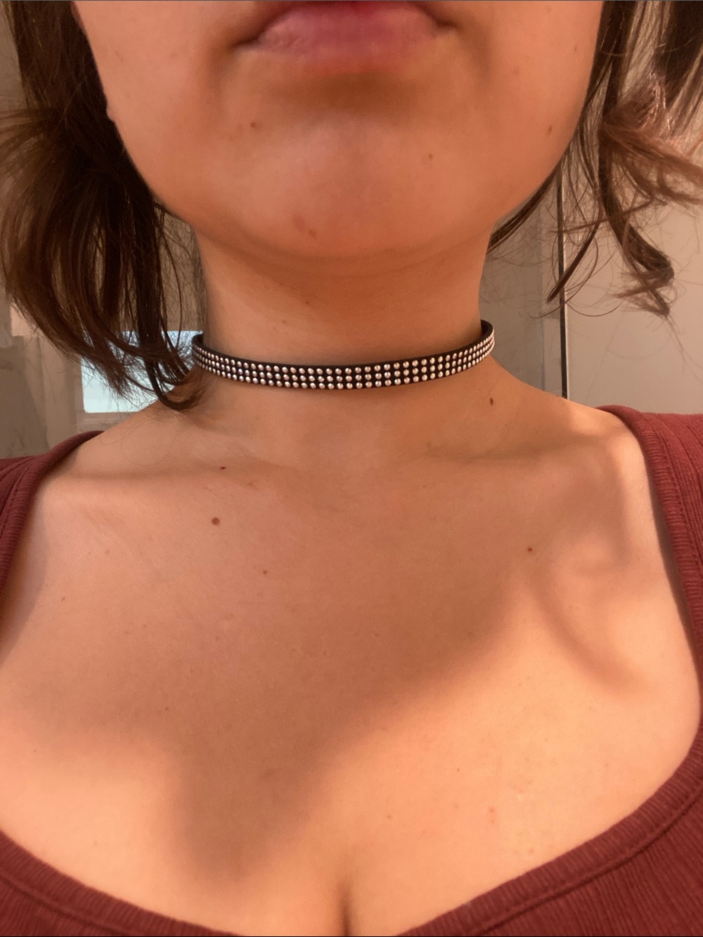 Black Crystal-Studded Choker Necklace - Women Jewelry